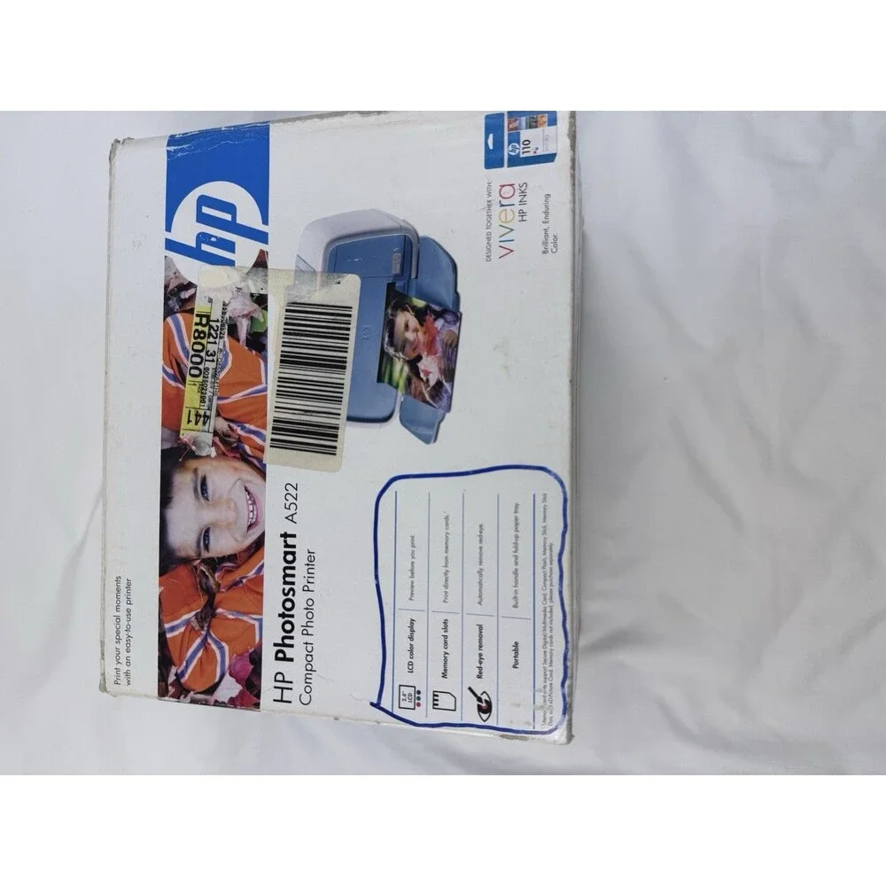 HP PhotoSmart A522 Portable Inkjet 4x6 Color Photo Printer USB PictBridge
